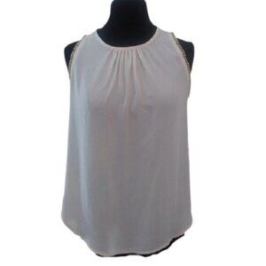 Jella Couture Career Sleeveless Top w/ Gold chain sleeve accents, Ivory, Small